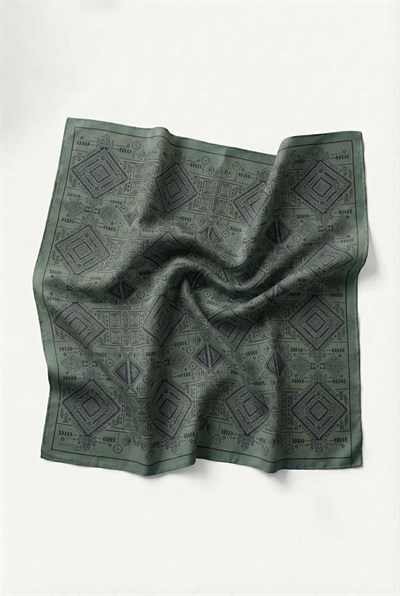 Viskon Velora Eşarp Dört Mevsim Kilim Desen Yeşil 90X90