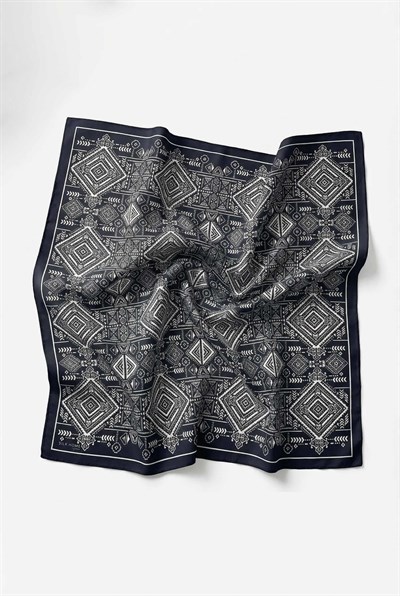 Viskon Velora Eşarp Dört Mevsim Kilim Desen Koyu Siyah 90X90