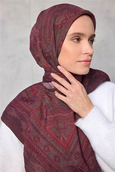 Viskon Velora Eşarp Dört Mevsim Koyu Mürdüm 90x90