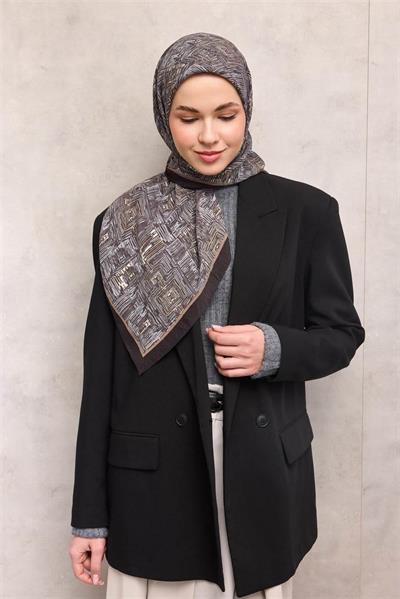 Viskon Velora Eşarp Dört Mevsim Labirent Desen Acı Kahve 90x90