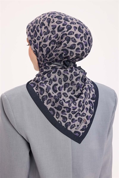 Viskon Velora Eşarp Dört Mevsim Leopar Desen Eflatun 90X90