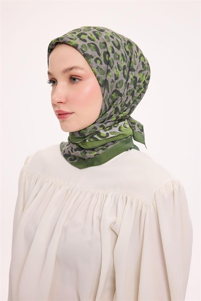Viskon Velora Eşarp Dört Mevsim Leopar Desen Koyu Gri 90X90
