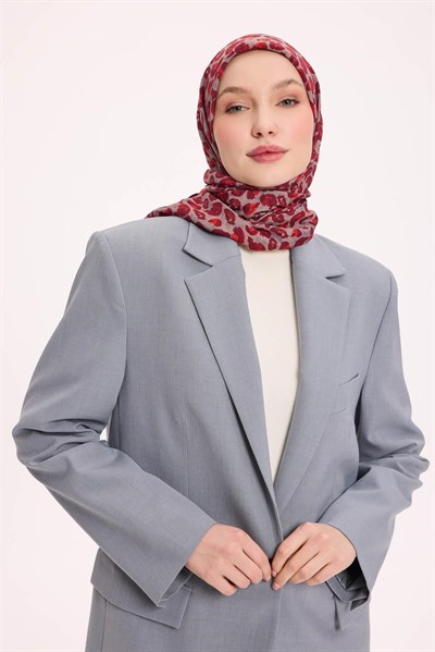 Viskon Velora Eşarp Dört Mevsim Leopar Desen Vişne 90X90