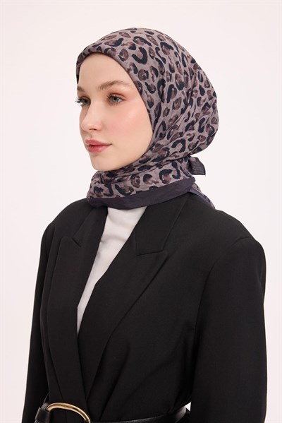 Viskon Velora Eşarp Dört Mevsim Leopar Desen Acı Kahve 90X90