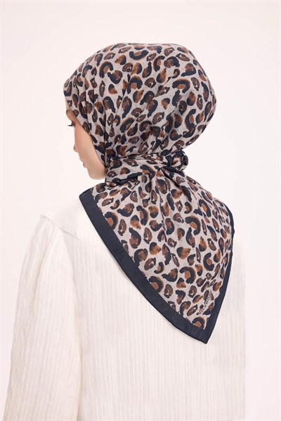 Viskon Velora Eşarp Dört Mevsim Leopar Desen Krem 90X90