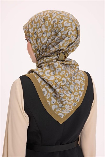 Viskon Velora Eşarp Dört Mevsim Leopar Desen Olive 90X90