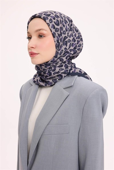 Viskon Velora Eşarp Dört Mevsim Leopar Desen Eflatun 90X90