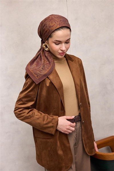 Viskon Velora Eşarp Dumanlı Bordo Antik Desenli Tok Duruşlu 90x90