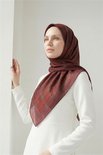 Viskon Velora Eşarp Ekose Desenli Bordo Tok Duruşlu Dört Mevsim 90x90