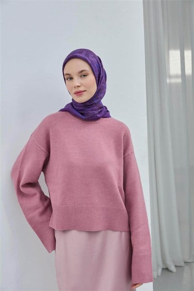 Viskon Velora Eşarp Erguvan Mor Desenli Yumuşak Dokulu Tok Duruşlu 90x90