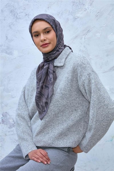 Viskon Velora Eşarp Gri-Füme-Antrasit Desenli Kaymaz Dokulu Tok Duruşlu 90x90