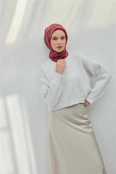 Viskon Velora Eşarp Gül Pembe Çok Renkli Desenli Tok Duruşlu 90x90