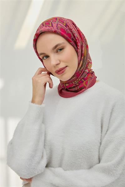 Viskon Velora Eşarp Gül Pembe Dört Mevsim 90x90