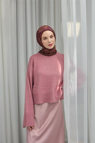 Viskon Velora Eşarp Kahverengi Mürdüm Desenli Yumuşak Dokulu Tok Duruşlu 90x90