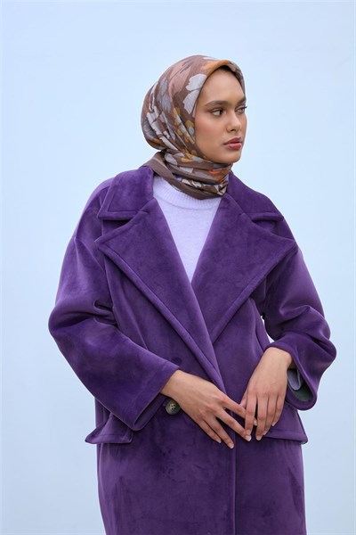 Viskon Velora Eşarp Kahverengi-Taş-Parlak Turuncu Desenli Kaymaz Dokulu Tok Duruşlu 90x90