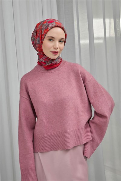 Viskon Velora Eşarp Kırmızı Desenli Tok Duruşlu Dört Mevsim 90x90
