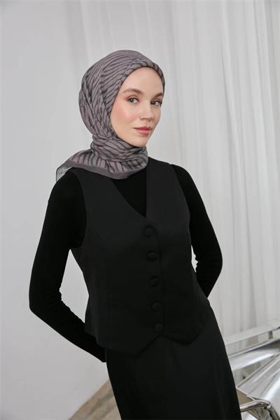 Viskon Velora Eşarp Koyu Gri Dört Mevsim 90x90
