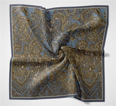 Viskon Velora Eşarp Koyu Indigo Antik Desenli Tok Duruşlu 90x90