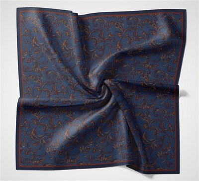 Viskon Velora Eşarp Koyu Indigo Tonlu Barok Floral Desenli Tok Duruşlu 90x90