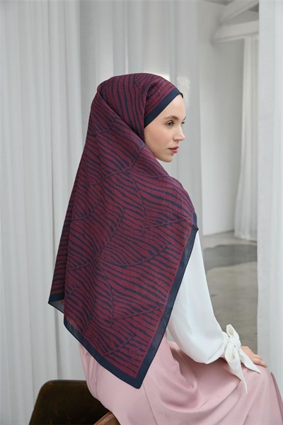 Viskon Velora Eşarp Koyu Lacivert Bordo Çizgili Hafif Dökümlü 90x90
