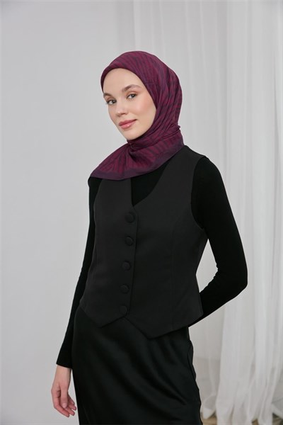 Viskon Velora Eşarp Koyu Mor Şarabi Çizgili Hafif Dökümlü 90x90