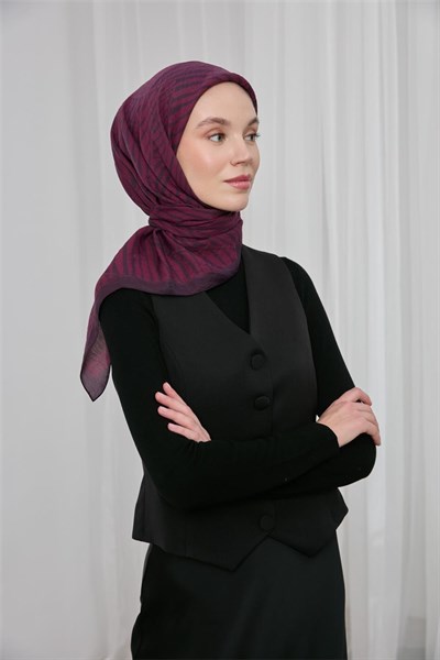 Viskon Velora Eşarp Koyu Mor Şarabi Çizgili Hafif Dökümlü 90x90
