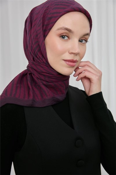 Viskon Velora Eşarp Koyu Mor Şarabi Çizgili Hafif Dökümlü 90x90