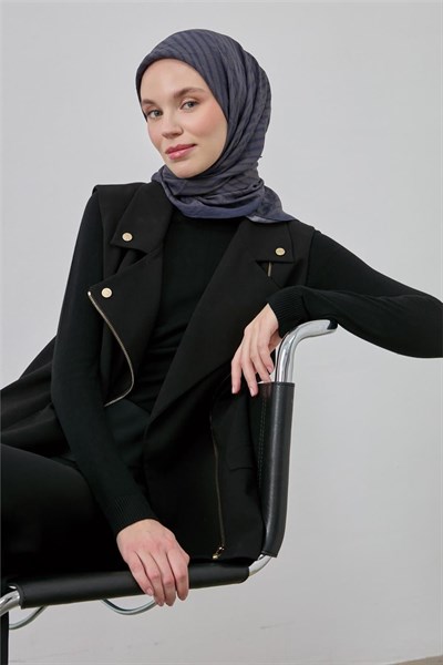 Viskon Velora Eşarp Mavi Gri Bej Gri Çizgili Hafif Dökümlü 90x90