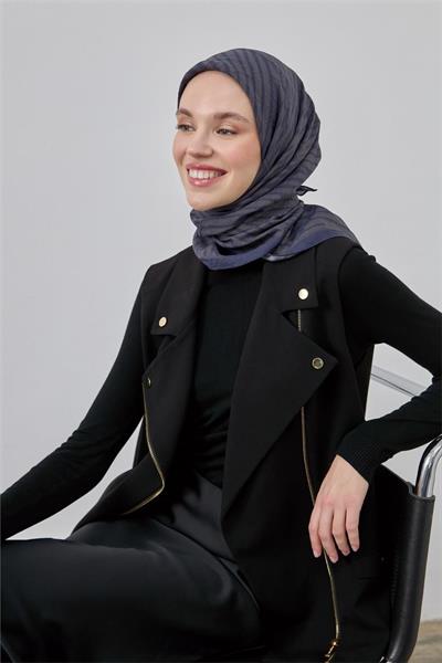 Viskon Velora Eşarp Mavi Gri Dört Mevsim 90x90