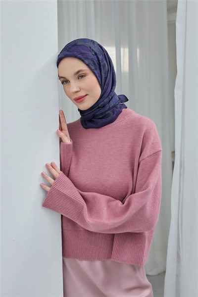 Viskon Velora Eşarp Mor Gri Desenli Yumuşak Dokulu Tok Duruşlu 90x90
