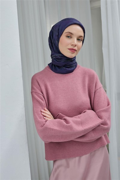 Viskon Velora Eşarp Mor Gri Desenli Yumuşak Dokulu Tok Duruşlu 90x90
