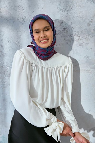 Viskon Velora Eşarp Mürdüm-Bordo Tonlu Desenli Tok Duruşlu Kaymaz 90x90