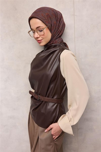 Viskon Velora Eşarp Mürdüm Floral Desenli Tok Duruşlu 90x90