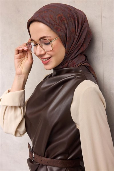 Viskon Velora Eşarp Mürdüm Floral Desenli Tok Duruşlu 90x90