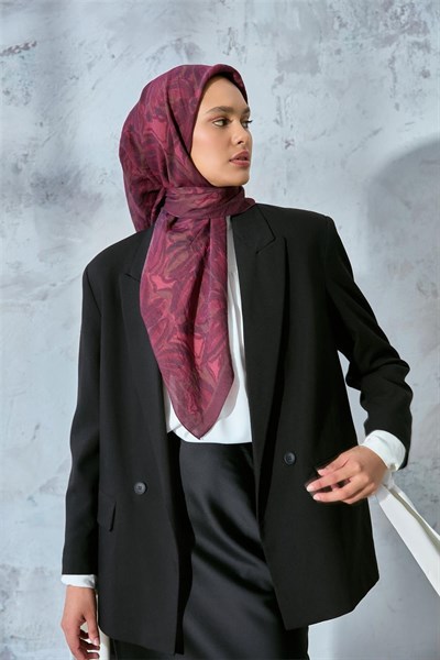 Viskon Velora Eşarp Mürdüm-Vişne Tonlu Desenli Tok Duruşlu Kaymaz 90x90