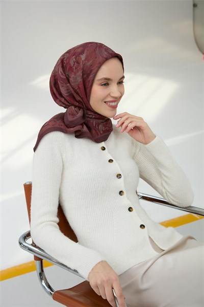 Viskon Velora Eşarp Patlıcan Moru Desenli Yumuşak Dokulu 90x90