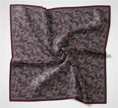 Viskon Velora Eşarp Patlıcan Moru Floral Desenli Tok Duruşlu 90x90