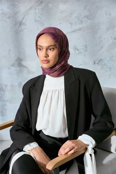 Viskon Velora Eşarp Violet-Camel Tonlu Desenli Tok Duruşlu Kaymaz 90x90