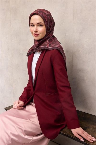 Viskon Velora Eşarp Vişne Moru Tonlu Barok Floral Desenli Tok Duruşlu 90x90