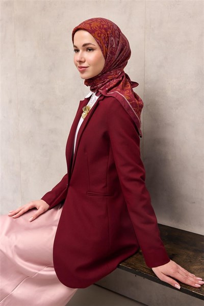Viskon Velora Eşarp Vişne Tonlu Antik Desenli Tok Duruşlu 90x90