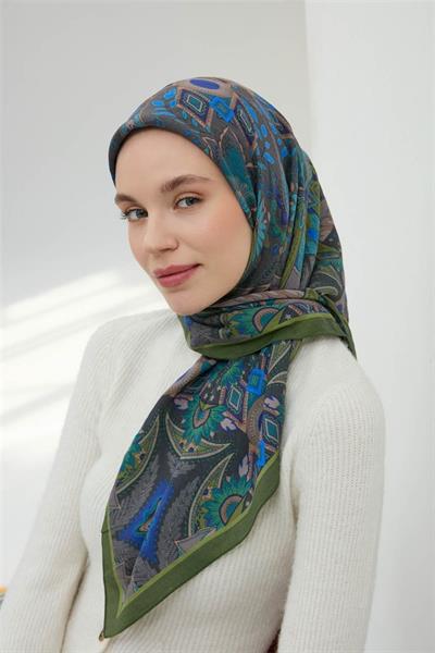 Viskon Velora Eşarp Yeşil Dört Mevsim 90x90