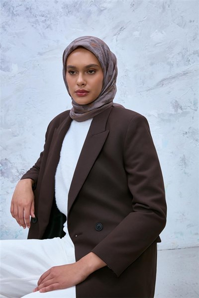 Viskon Velora Eşarp Yeşil Kahve-Füme Desenli Tok Duruşlu Kaymaz Dokulu 90x90