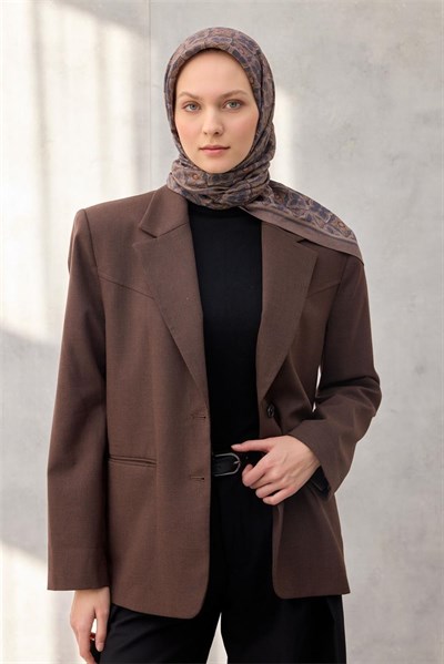 Viskon Velora Eşarp Yonca Desenli Gri Vizon Tonlu Tok Duruşlu 90x90