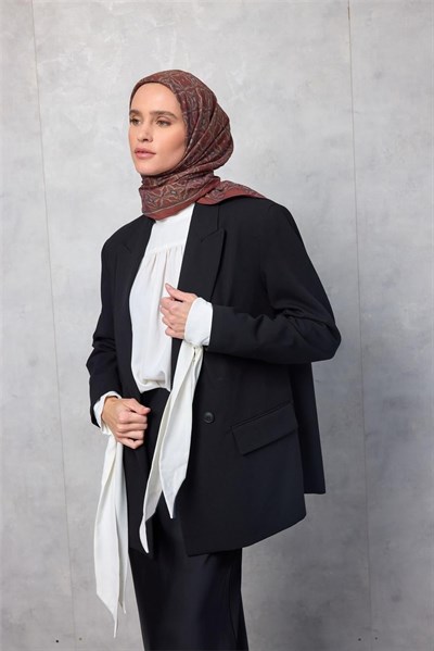 Viskon Velora Eşarp Yonca Desenli Kiremit Tonlu Tok Duruşlu 90x90