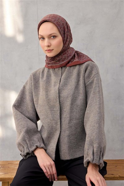 Viskon Velora Eşarp Yonca Desenli Mat Bordo Tok Duruşlu Dört Mevsim 90x90