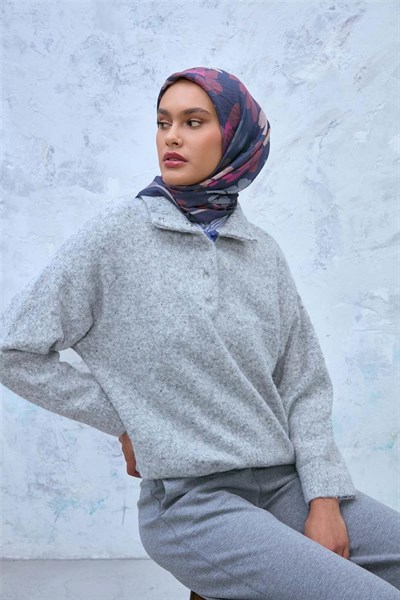Viskon Velora Karışımlı Eşarp Koyu Lacivert-Bej Tonlu Desenli Tok Duruşlu 90x90