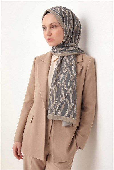 Yaprak Desen Füme 75X195 Soft Şal