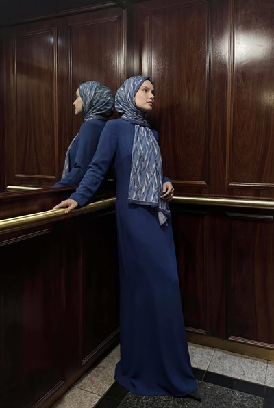 Yaprak Desen İndigo 75X195 Soft Şal