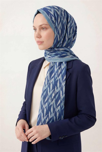 Yaprak Desen Lacivert 75X195 Soft Şal