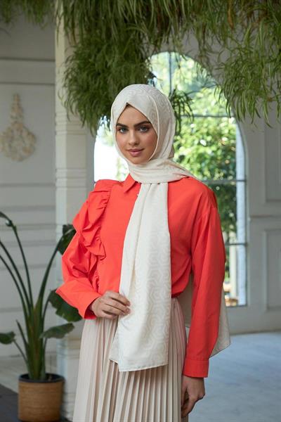 Yaz Işıltısı Koleksiyonu İpeksi Jakar Şal Açık Krem 9013-14